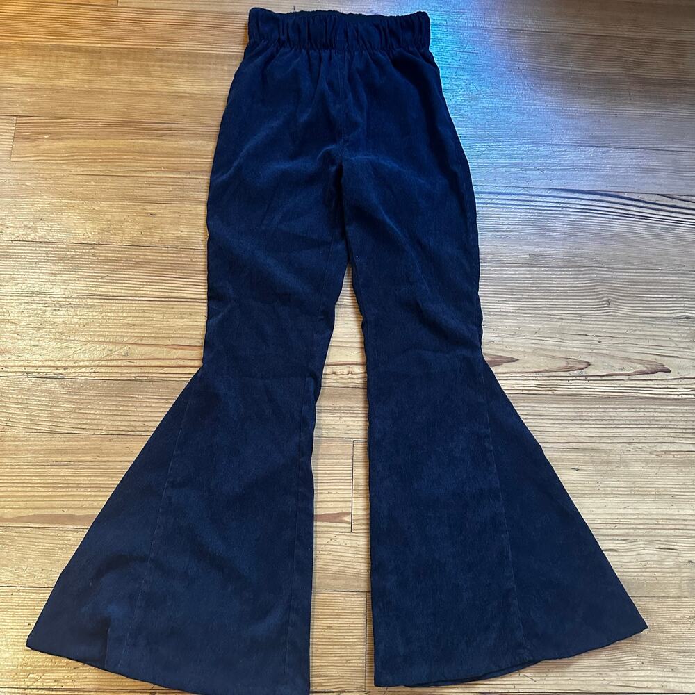 Dark blue corduroy large flare elastic waistband pant‎ SIZE M